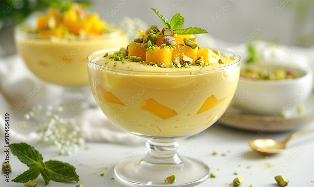 Pudding with mango fruit topping fruit topping pudding gives fresh and sweet Generate AI Pudding with mango fruit topping fruit topping pudding gives fresh and sweet Generate AI