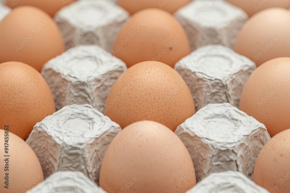 Close-up of Cardboard tray with white chicken eggs. Beautiful simple AI generated image in 4K, unique. Close-up of Cardboard tray with white chicken eggs. Beautiful simple AI generated image in 4K, unique.