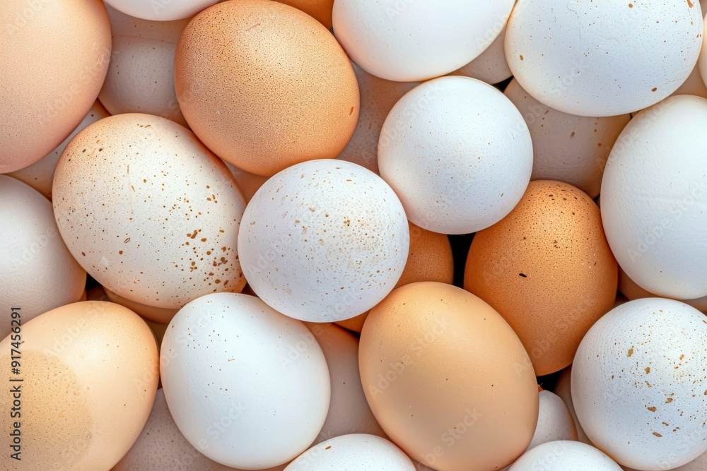 Hand placing many white eggs and one brown egg on platform - close up. Lots of fresh chicken raw eggs. Beautiful simple AI generated image in 4K, unique. Hand placing many white eggs and one brown egg on platform - close up. Lots of fresh chicken raw eggs. Beautiful simple AI generated image in 4K, unique.