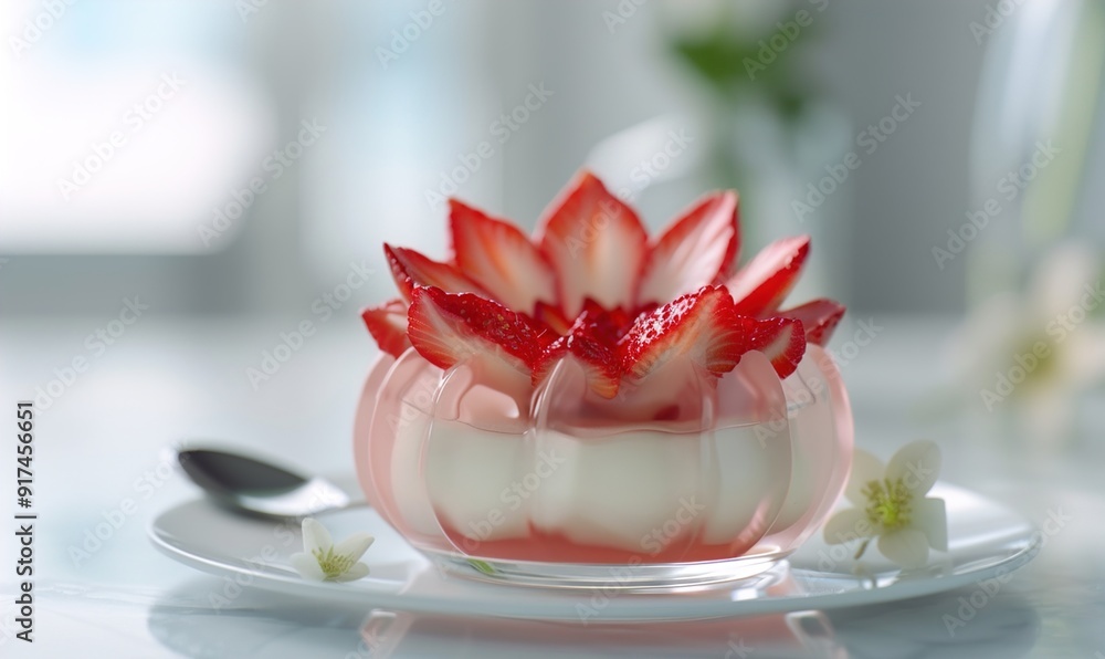 Delicious pudding topped with strawberries fruit pudding gives fresh and sweet taste Generate AI Delicious pudding topped with strawberries fruit pudding gives fresh and sweet taste Generate AI