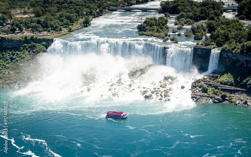 Niagara waterfall from above in the summer, Aerial view of Niagara waterfall.