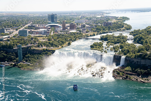 Photography Niagara waterfall from above in the summer, Aerial view of Niagara waterfall