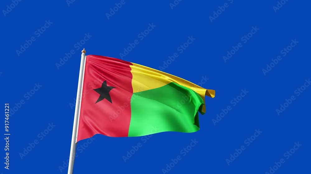 Flag of Guinea on a blue screen, no background, flag on a flag pole waving in the wind, african country, national symbol of Guinea, video of a flag Flag of Guinea on a blue screen, no background, flag on a flag pole waving in the wind, african country, national symbol of Guinea, video of a flag