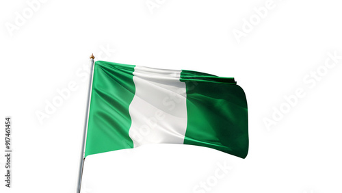 Foto Flag of Nigeria on a transparent background, png, flag on a flag pole waving in