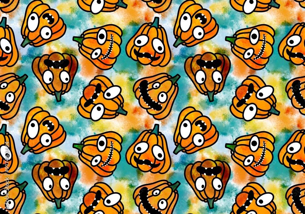 Halloween pumpkins seamless monsters pattern for wrapping paper and fabric Halloween pumpkins seamless monsters pattern for wrapping paper and fabric