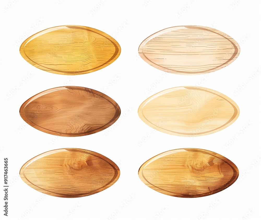 Set of Six Realistic Wooden Plates Illustration for Dining and Kitchen Decor Set of Six Realistic Wooden Plates Illustration for Dining and Kitchen Decor