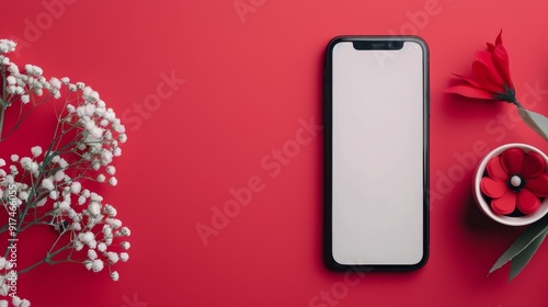 Red Smartphone Against Gradient Background in Soft Lighting