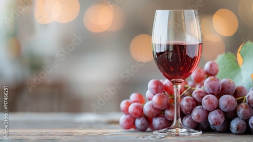 Elegant Red Wine Glass Beside Fresh Grapes in Cozy Setting