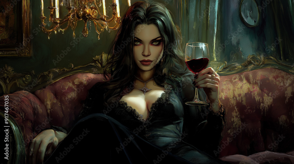 seductive woman holding wine glass in gothic setting seductive woman holding wine glass in gothic setting