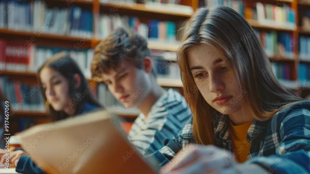 The shows a group of students engrossed in their books at a library, focusing on their academic work. The shows a group of students engrossed in their books at a library, focusing on their academic work.