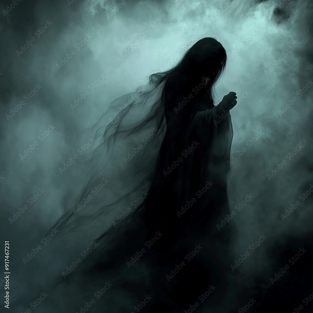 Fototapeta premium ghostly figure in misty darkness