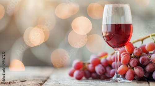 Elegant Red Wine Glass Beside Fresh Grapes in Cozy Setting