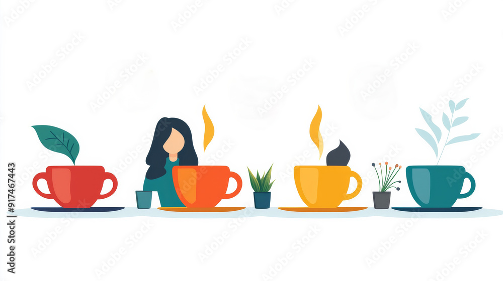A woman is sitting at a table with a cup of coffee in front of her A woman is sitting at a table with a cup of coffee in front of her