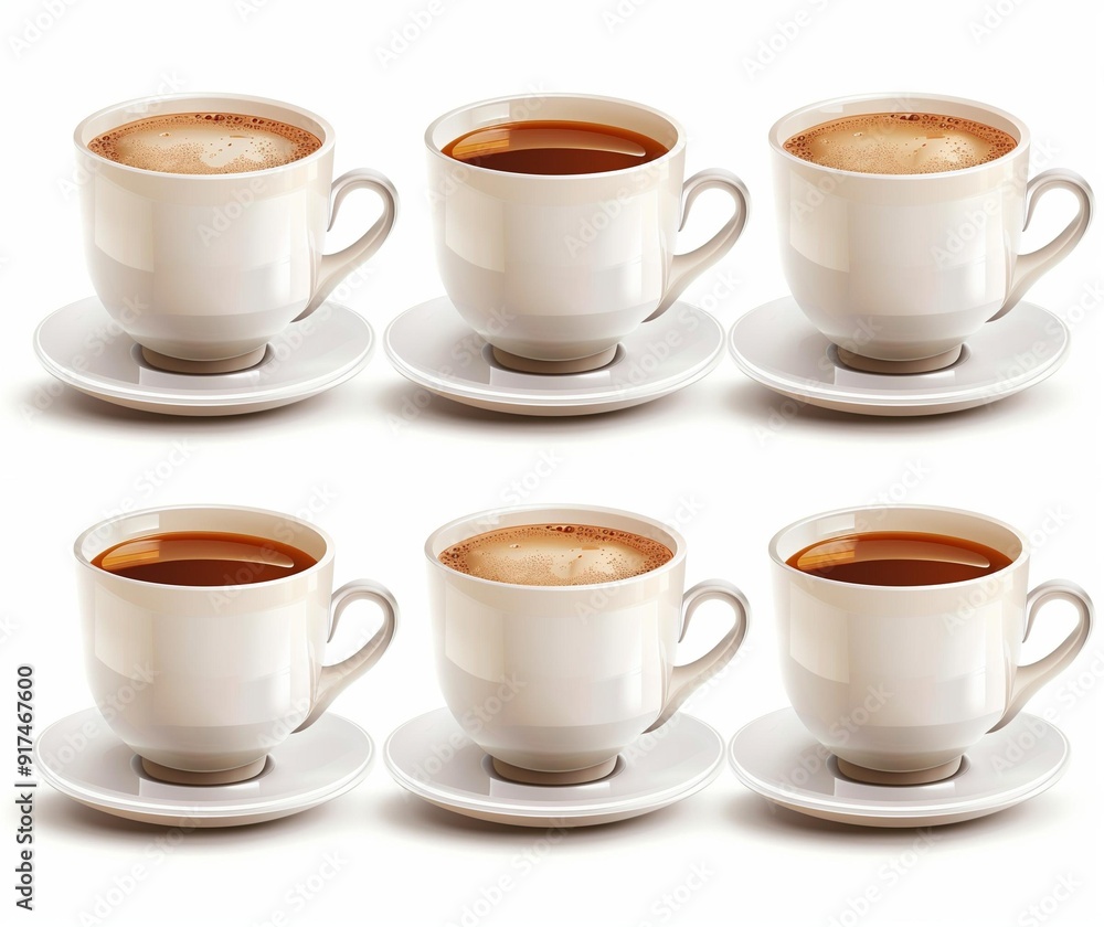 High-Quality Illustration of Coffee Cups with Different Levels of Coffee, Perfect for Marketing and Morning Routine Themes High-Quality Illustration of Coffee Cups with Different Levels of Coffee, Perfect for Marketing and Morning Routine Themes