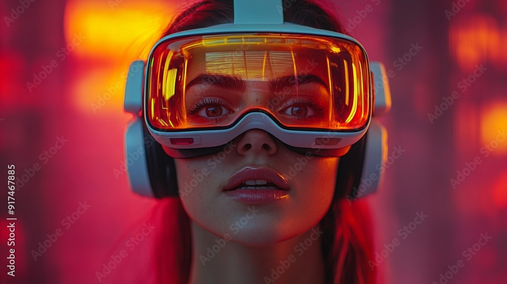 Amazed Woman Using VR Headset in Metaverse, Ideal for Futuristic and Virtual Reality Imagery, Generative AI Amazed Woman Using VR Headset in Metaverse, Ideal for Futuristic and Virtual Reality Imagery, Generative AI