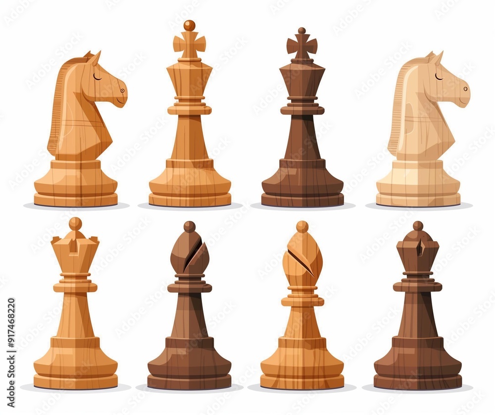 Chess Pieces Illustration - Detailed Wooden Chess Set for Strategic Board Game Play Chess Pieces Illustration - Detailed Wooden Chess Set for Strategic Board Game Play