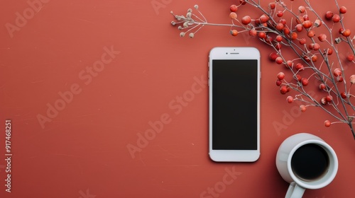 Red Smartphone Against Gradient Background in Soft Lighting