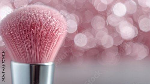 Close-Up of Pink Makeup Brush Against Soft Pink Background