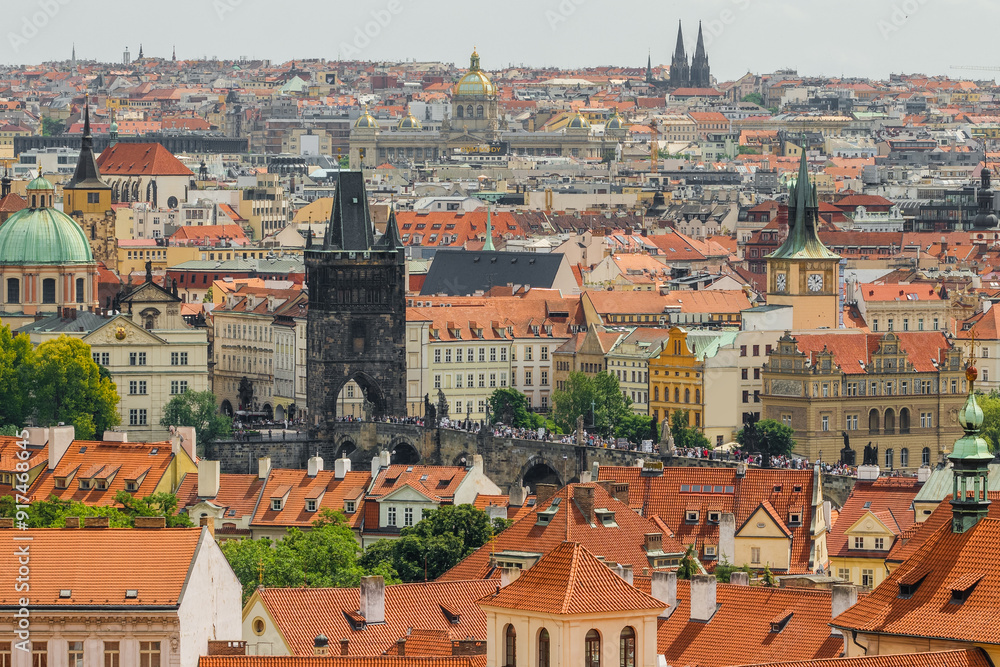 Obraz premium Beautiful Prague old town cityscape seen from the Prague Castle at sunny summer day, Czech Republic.