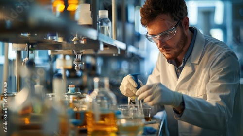 Skilled lab technician conducting experiments in laboratory, critical role of lab work in scientific research, emphasizing attention to detail and thoroughness in experimental procedures.