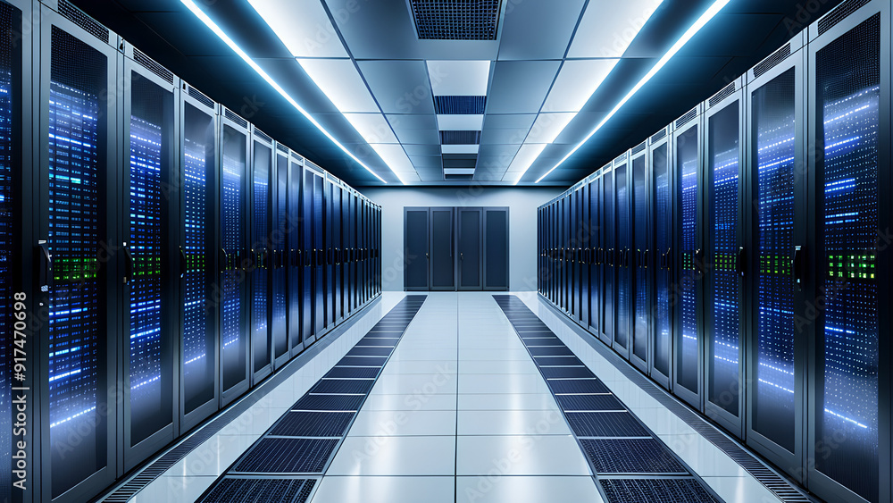 Futuristic Data Center Corridor with High-Speed Data Transfer Futuristic Data Center Corridor with High-Speed Data Transfer