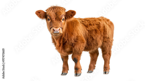 highland scottish cow standing, isolated transparent png background
