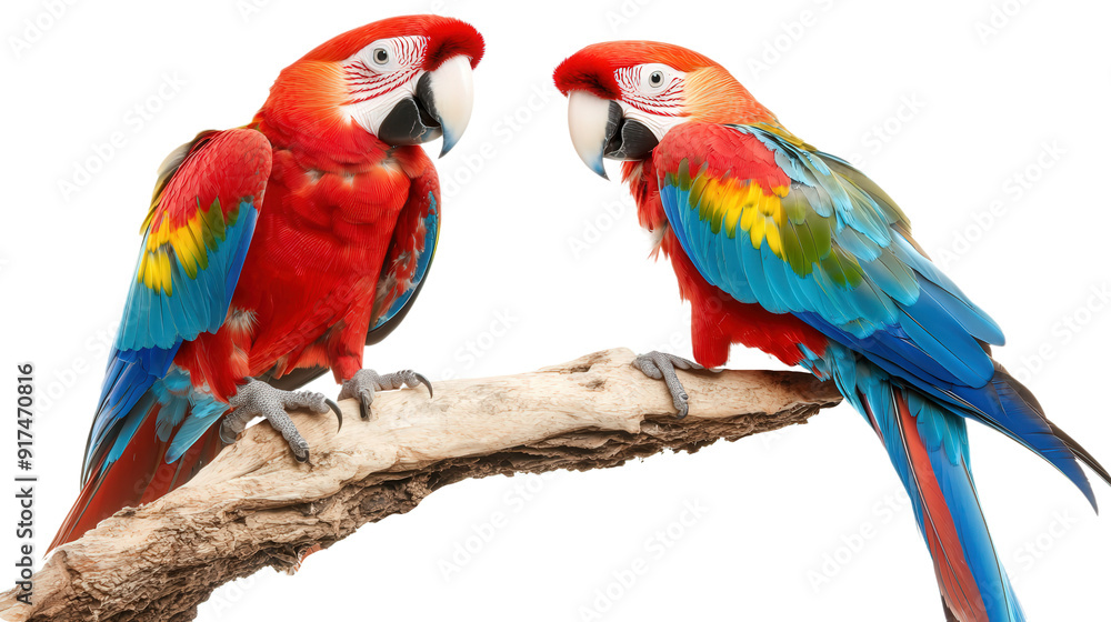 blue and red parrots on a branch, isolated transparent png background blue and red parrots on a branch, isolated transparent png background