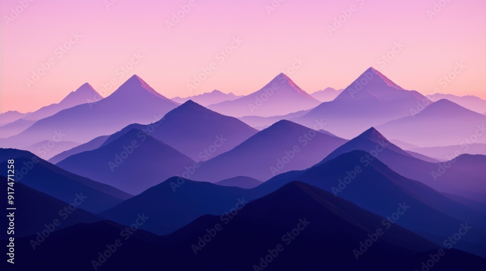 Naklejka premium Calm Polygonal Picture of Lavender Mountains under Soft Pink Sky 