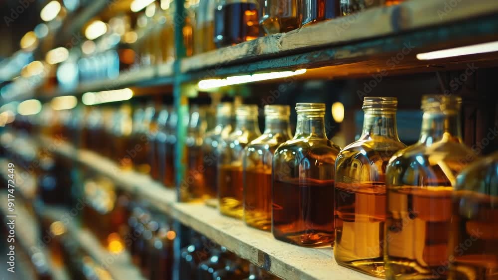 Rows of bottled liquors in a warehouse, including whiskey and other distilled spirits. Rows of bottled liquors in a warehouse, including whiskey and other distilled spirits.