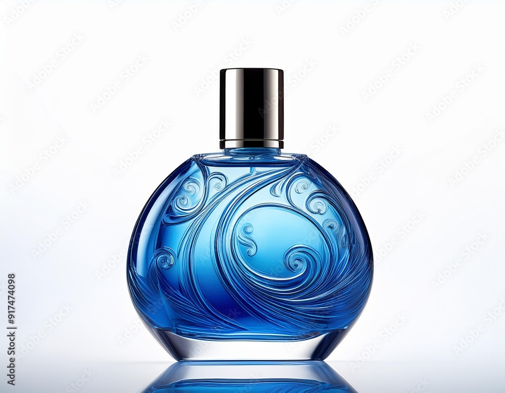 Blue bottle of perfume close up isolated on white background. Blue bottle of perfume close up isolated on white background.