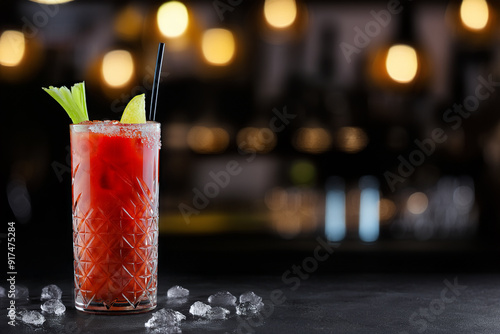 Bloody Mary cocktail on a bar counter photo