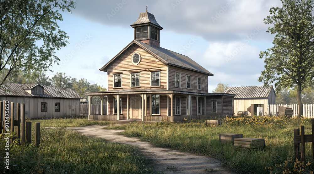 Two-Story Building with a Jerkinhead Roof Wood Detailing Rendering Two-Story Building with a Jerkinhead Roof Wood Detailing Rendering