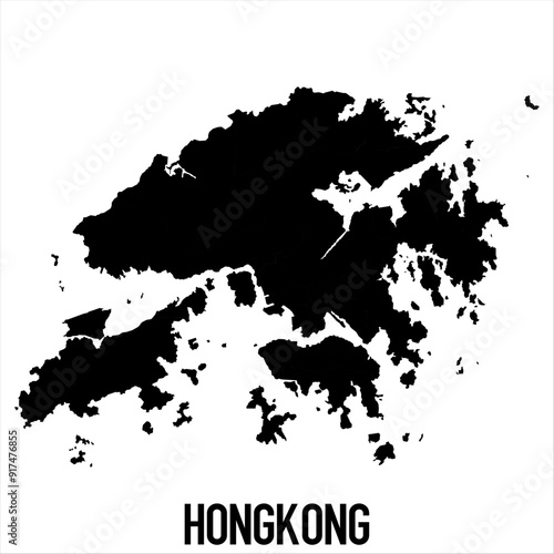 Hongkong Map - black World Map International vector template with High detailed isolated on white background - Vector