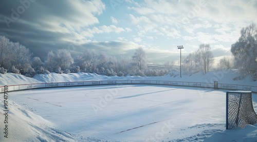 Ice Hockey Rink Nestled in Snowbanks in Stunning 32k Full Ultra HD Visuals