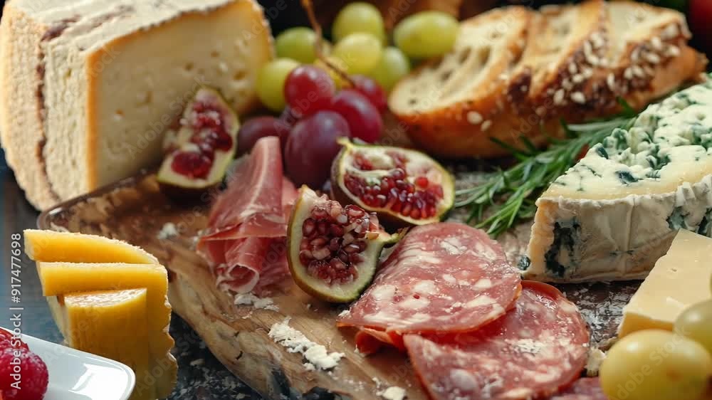 Variety of cheeses, meats, fruits, and crackers on display. Variety of cheeses, meats, fruits, and crackers on display.