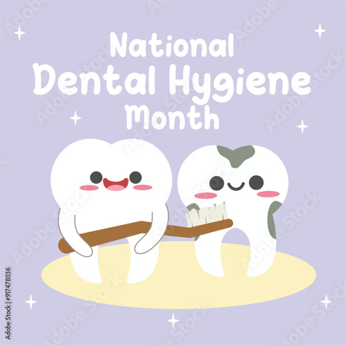 National dental hygiene month vector design for national dental hygiene month celebration. Suitable for graphic illustration for social media, flyer design, flat illustration, banner, template, poster