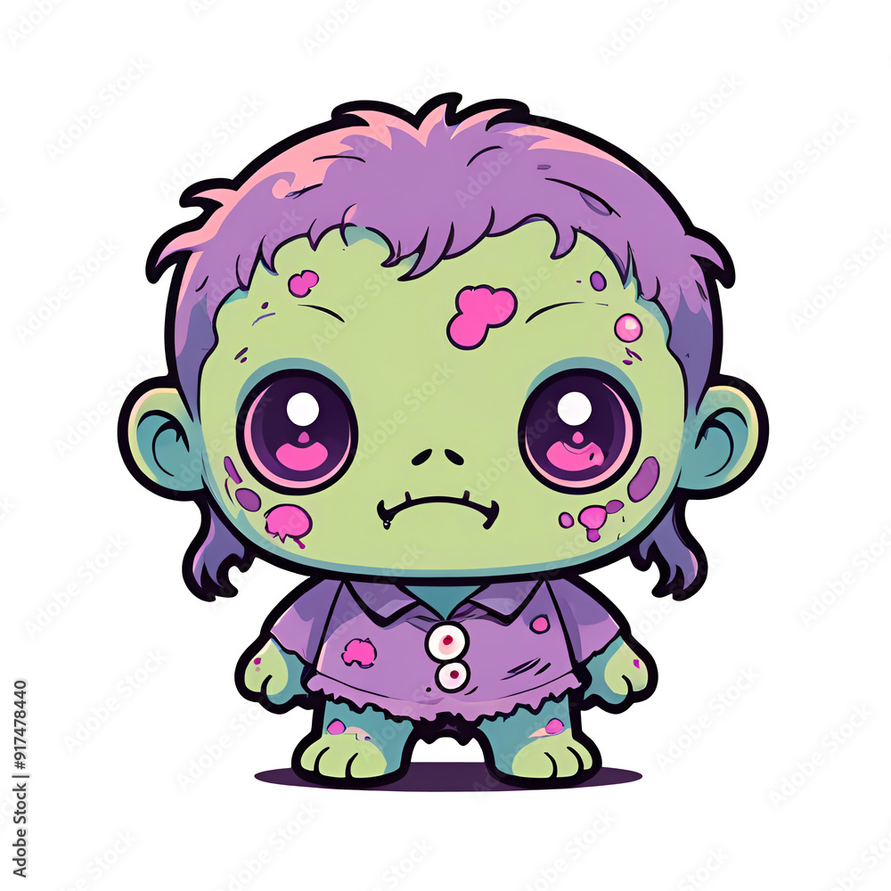 A cartoonish monster with a purple shirt and green hair A cartoonish monster with a purple shirt and green hair