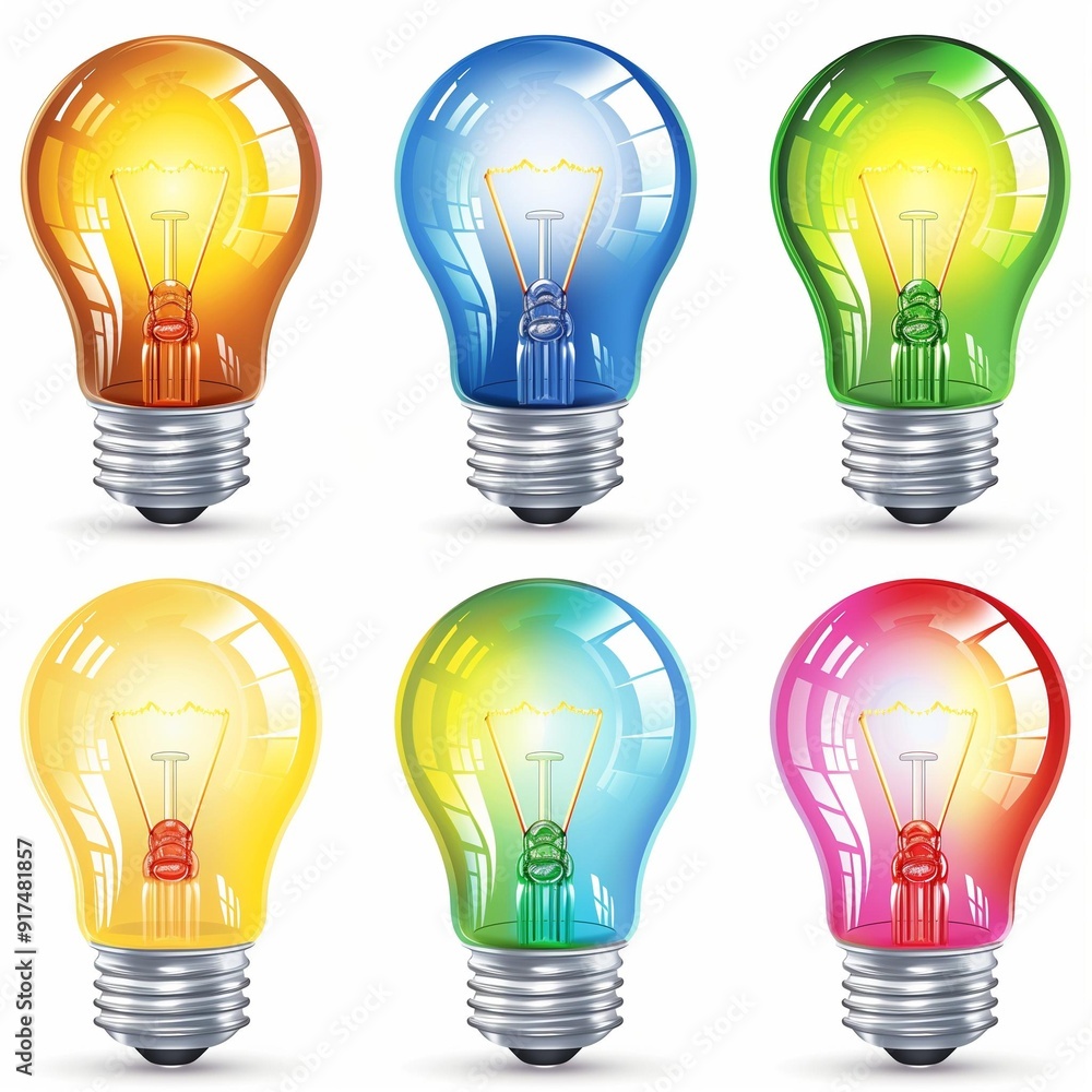 Colorful Light Bulb Illustrations - Bright and Vibrant Design Colorful Light Bulb Illustrations - Bright and Vibrant Design
