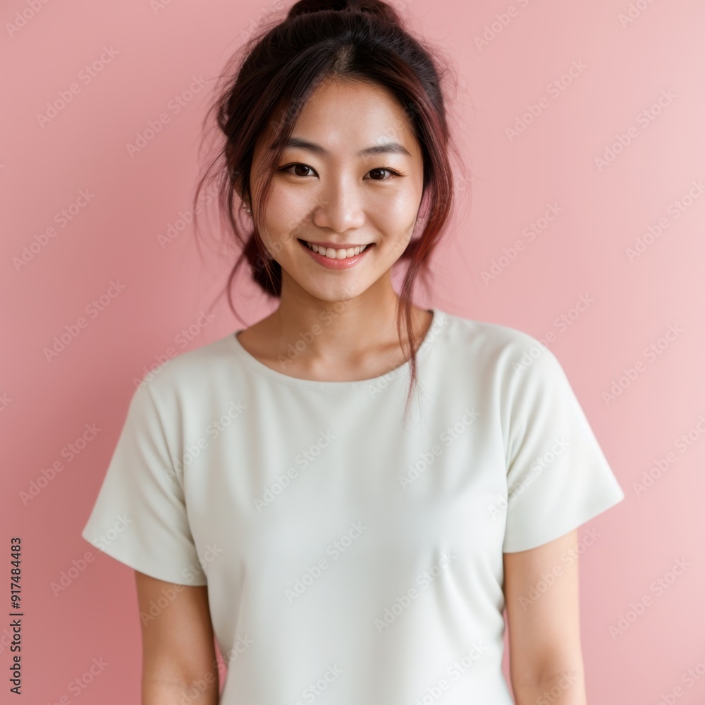 Joyful lady proudly displaying her luscious hair against calming pink Joyful lady proudly displaying her luscious hair against calming pink