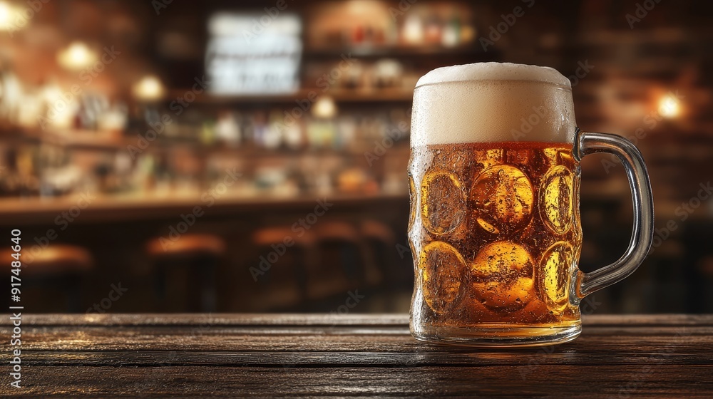 Beer mug with blurred bar background Beer mug with blurred bar background