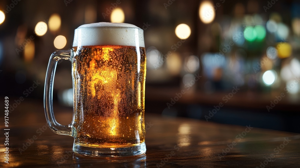 Beer mug with blurred bar background Beer mug with blurred bar background