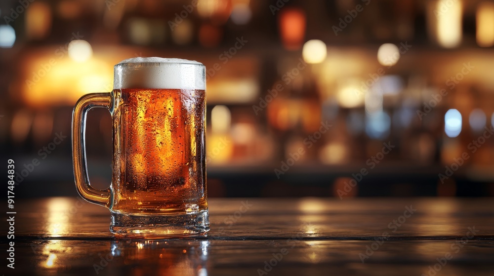 Beer mug with blurred bar background Beer mug with blurred bar background