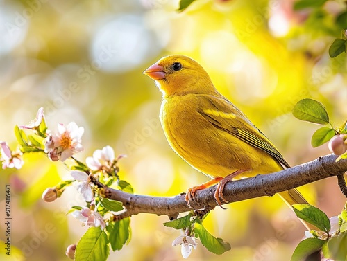 Canary isolated on spring background photo