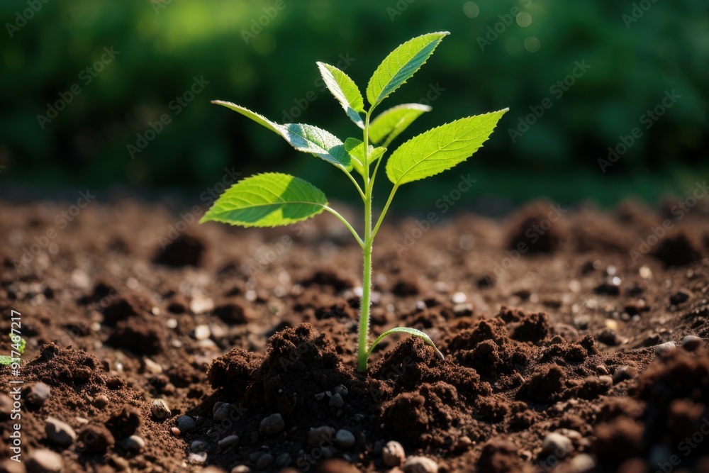 New growth sprouts from fertile soil bathed in sunlight New growth sprouts from fertile soil bathed in sunlight
