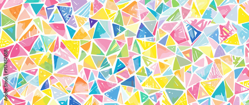 A vibrant abstract pattern featuring a multitude of colorful triangles painted in a watercolor style creating a dynamic and energetic design