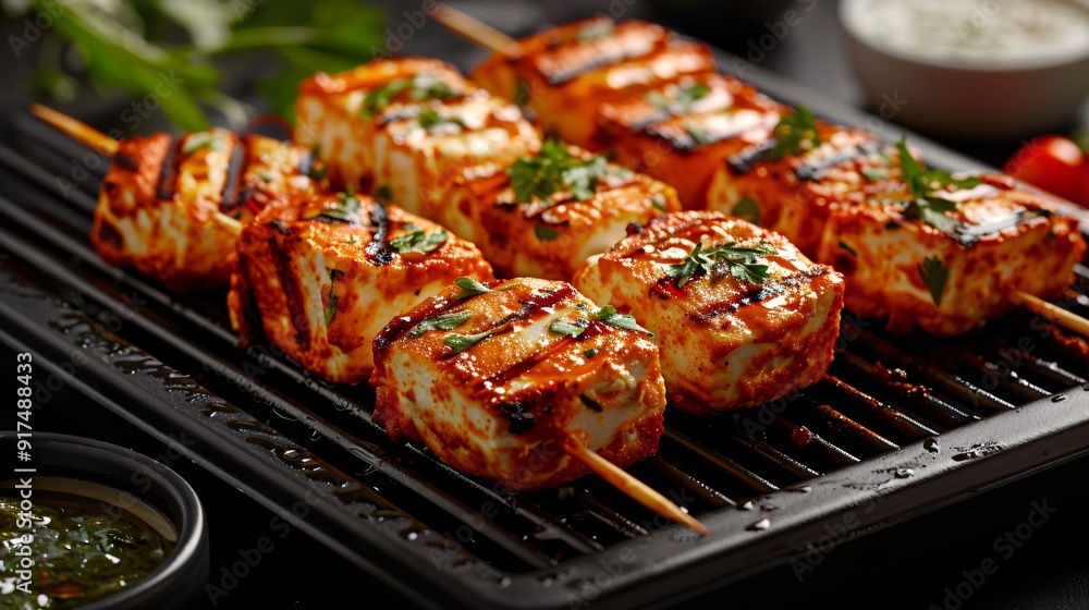 Grilled Paneer Skewers on a Grill Pan Grilled Paneer Skewers on a Grill Pan