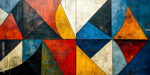 Colorful geometric shapes in abstract arrangement photo