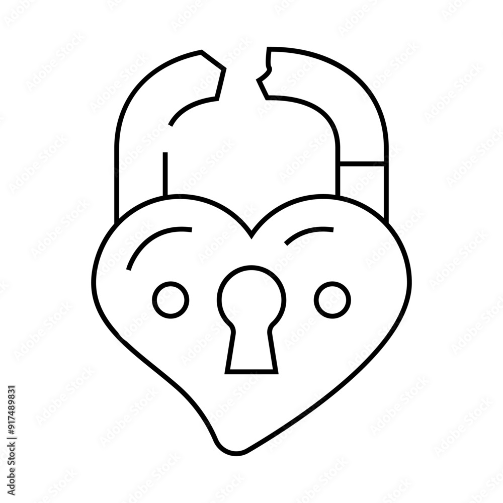 broken love padlock line icon vector. broken love padlock sign. isolated contour symbol black illustration