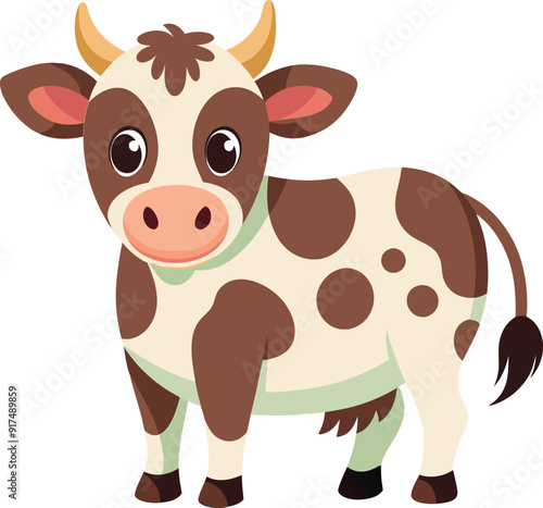 Cow cartoon character vector image. Illustration of cute cow animal fun mascot on the white background