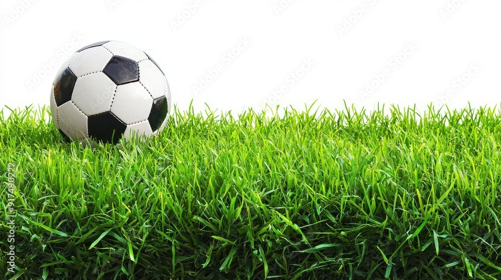 Obraz premium Soccer ball on grass field, sports equipment in natural setting